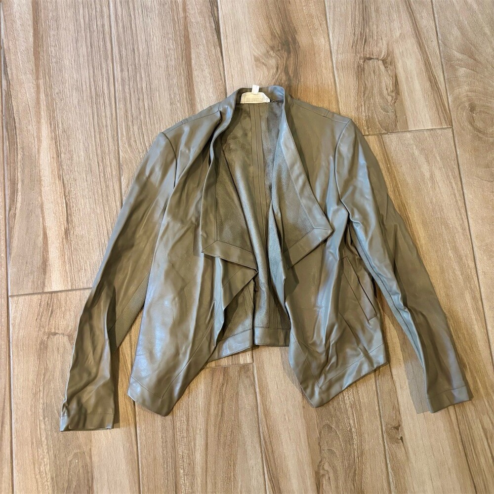 BB Dakota Jacket Womens Medium Taupe Gray Draped Waterfall Open Front